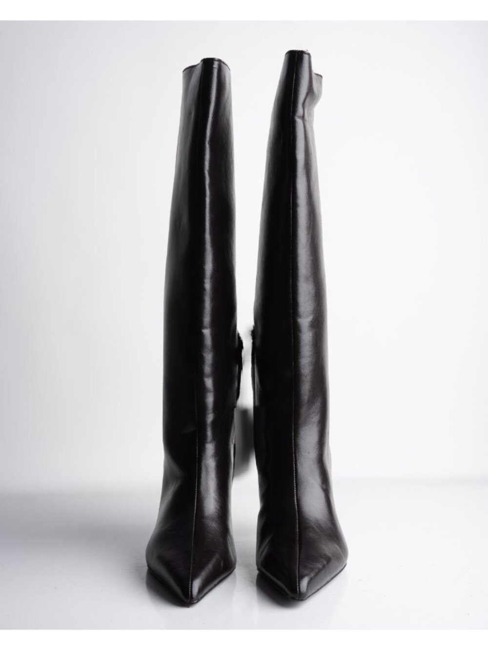 Zara Womens Boots Faux Leather Knee High Heeled Brown Sz US 7.5 EU 38 NWD - Picture 4 of 10